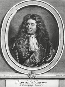 Jean de La Fontaine engraved by Gerard Edelinck by Hyacinthe Francois Rigaud